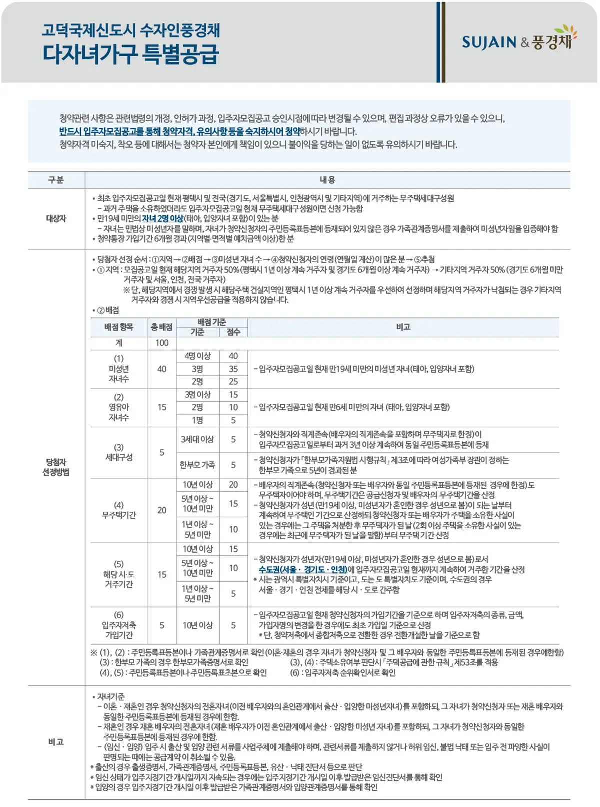 다자녀가구 특별공급 안내문